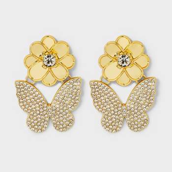 SUGARFIX by BaubleBar Butterfly and Flower Statement Earrings - Gold