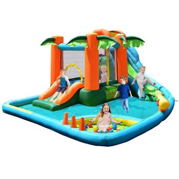 Costway Inflatable Bounce House Kids Water Splash Pool Dual Slide Jumping Castle w/ Bag