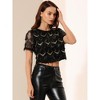 Allegra K Women's Christmas Sequin Shiny Glitter Crop Sheer Short Sleeves Tassel T-Shirt - 2 of 4