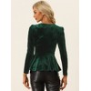 Allegra K Women's Velvet Elegant V-Neck Long Sleeves Peplum Blouses - 2 of 4
