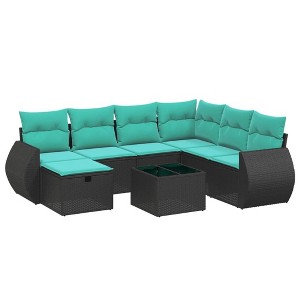 vidaXL 8 Piece Patio Sofa Set with Cushions Black Poly Rattan - 1 of 4