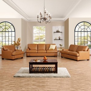 Home Imports Emporium Genuine Leather Living Room Set – Sofa Sets with Goose Feather Cushions and Mid-Century Modern Design - 1 of 4
