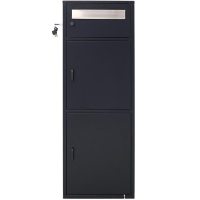 Vynxaria Black Freestanding Parcel Mailbox - Secure Multi-Compartment Drop Box, 44.5" Tall