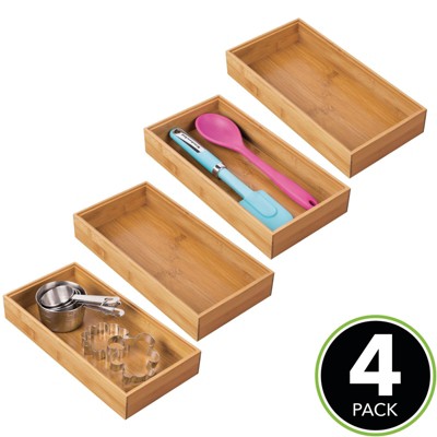 Mdesign Bamboo Stackable Kitchen Drawer Organizer Tray, 4 Pack