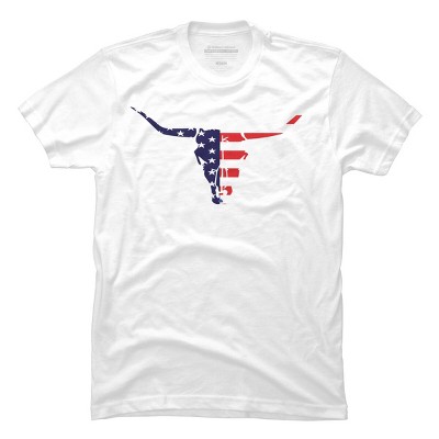 Men's Design By Humans July 4th American Flag Bull Horns Skull By rasok T-Shirt