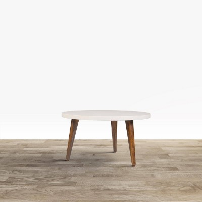 24" Round Off-White Mango Wood Coffee Table with Tapered Legs