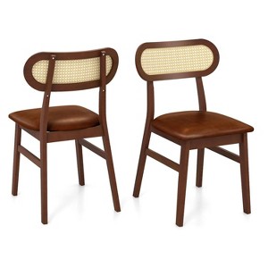 ADILE  Wooden Dining Chairs Set of 2, PU Leather Upholstered Kitchen Chairs, Coffee - 1 of 3
