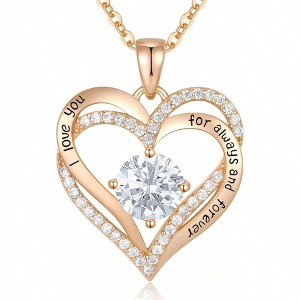 Forever Love Heart Necklaces for Women, Wedding, Birthday, Mother's Day Gifts, Silver with Birthstone Pendant - 1 of 4