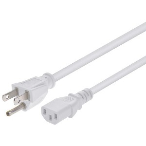 Monoprice Power Cord - 6 Feet - White | NEMA 5-15P to IEC 60320 C13, 18AWG, 10A, 125V, 3-Prong, for PC, AC Adapter, Laptop, Monitor, Projector - 1 of 4