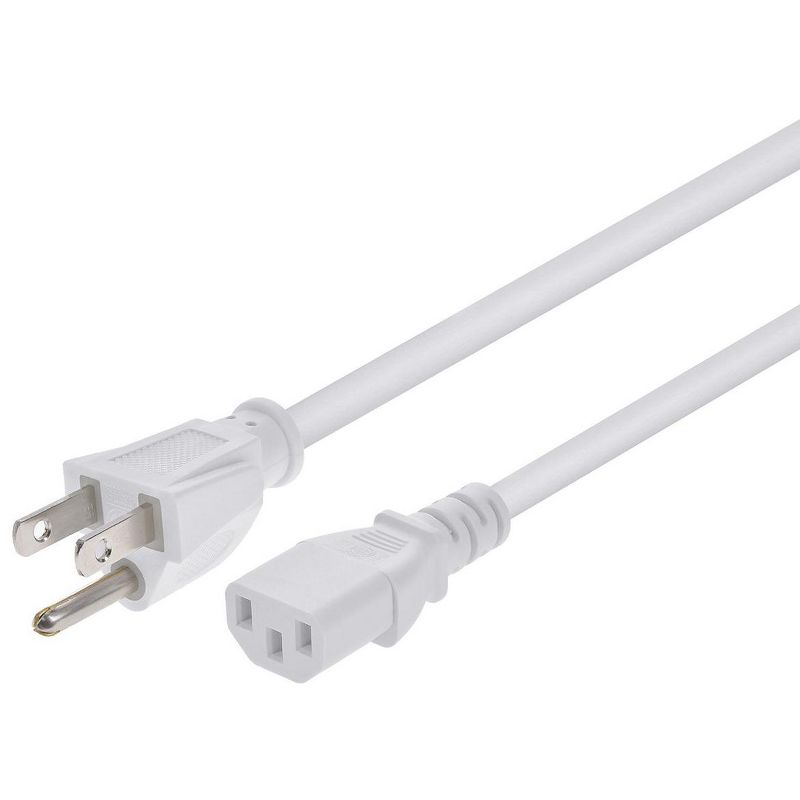 Monoprice Power Cord - 6 Feet - White | NEMA 5-15P to IEC 60320 C13, 18AWG, 10A, 125V, 3-Prong, for PC, AC Adapter, Laptop, Monitor, Projector, 1 of 7