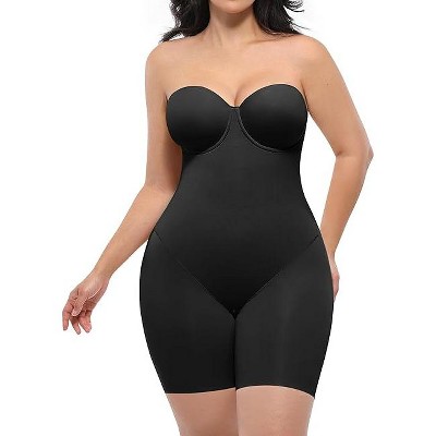 SHAPELLX Shapewear for Women Strapless Bodysuits Tummy Control Body Shaper Butt Lifting Shapewear with Removable Straps—Black 38
