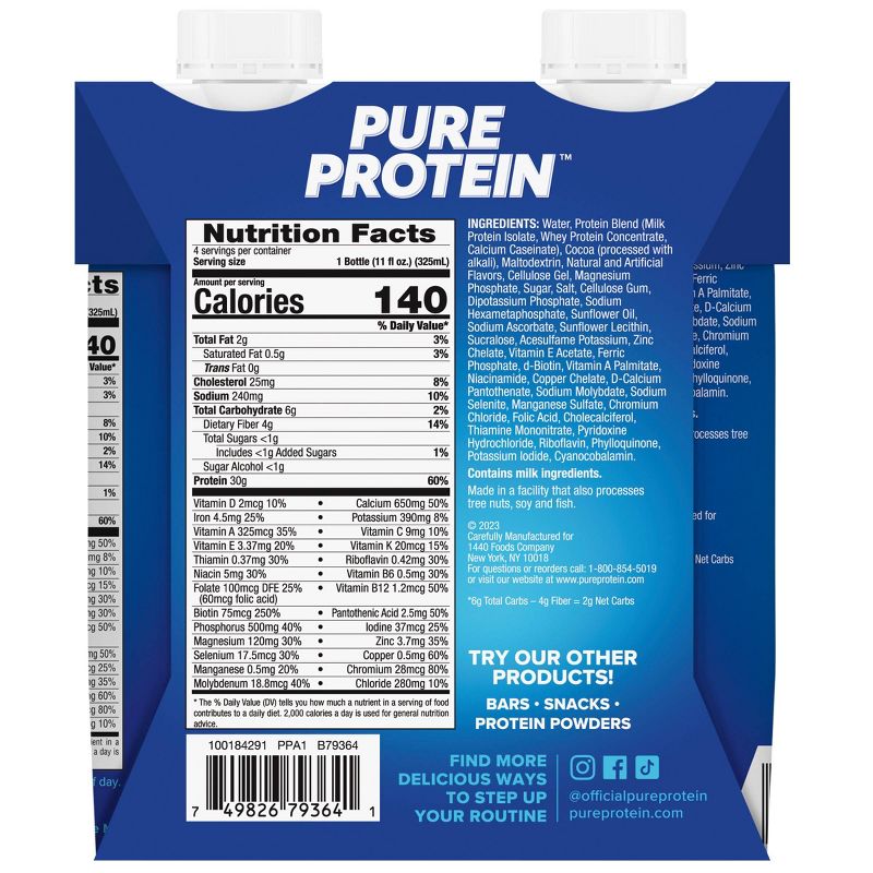 Pure Protein Complete 30g Protein Shake - Rich Chocolate - 4ct/44 fl oz, 6 of 8