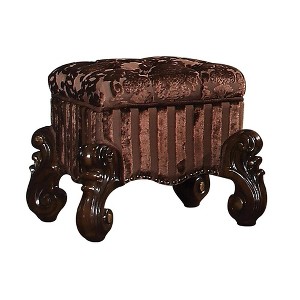Royal Hampton Tufted Fabric Upholstered Wooden Vanity Stool with Scrolled Legs, Cherry Oak brown - 1 of 4