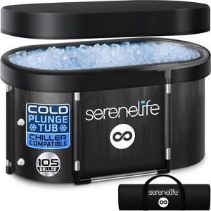 SereneLife 105 Gal. Inflatable Insulated Freestanding Cold Plunge Tub - Ice Bath with Cover, Cold Plunge Therapy Recovery Pod for Athletes (Black) - 1 of 4