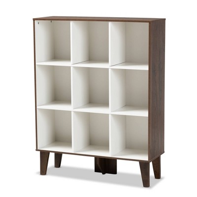 43.99" 9 Shelf Senja Two-Tone Finished Wood Bookshelf White/Walnut - Baxton Studio