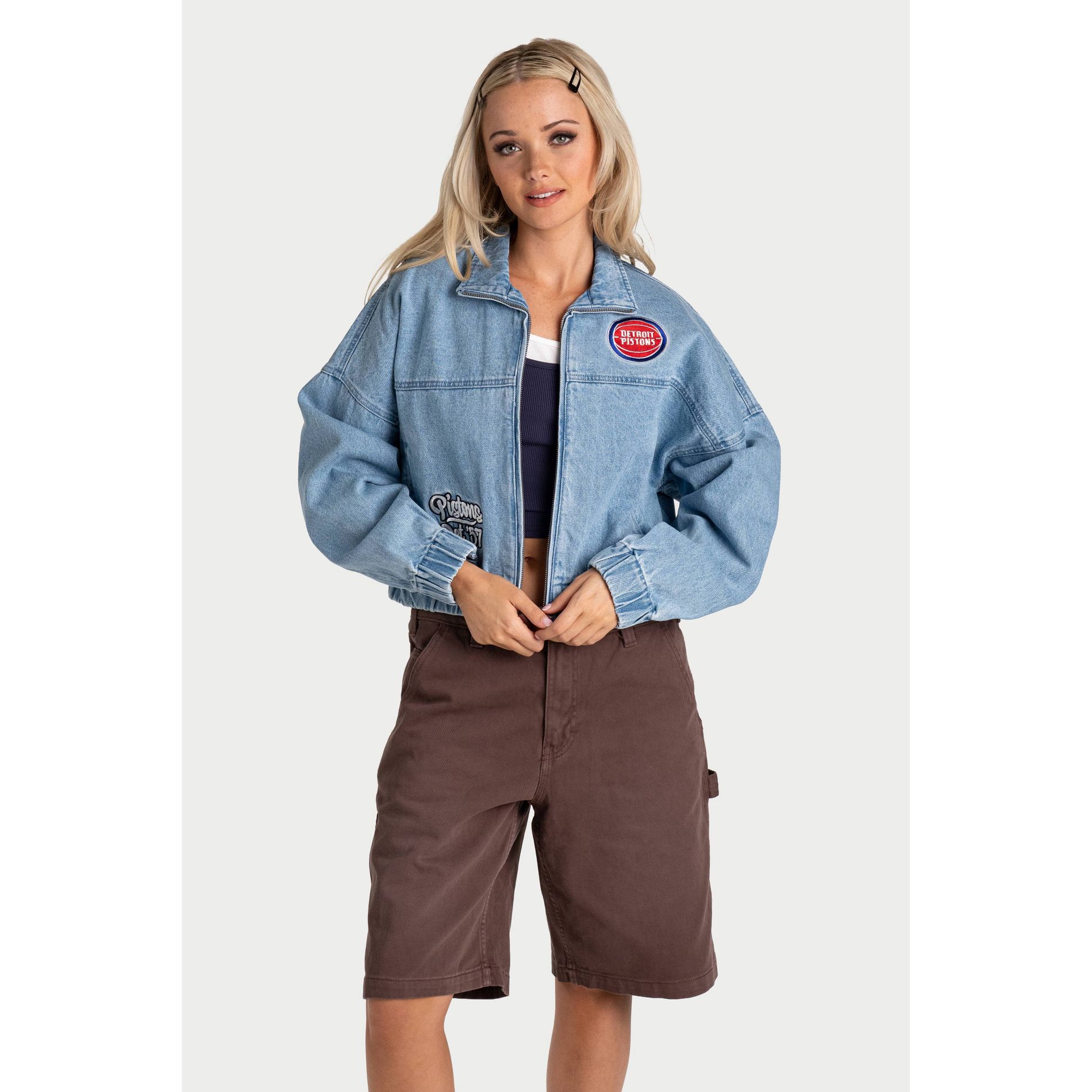 NBA Detroit Pistons Denim Cropped Jacket