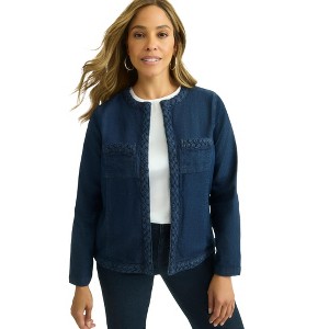 Jessica London Women's Plus Size Braided Denim Jacket - 1 of 4