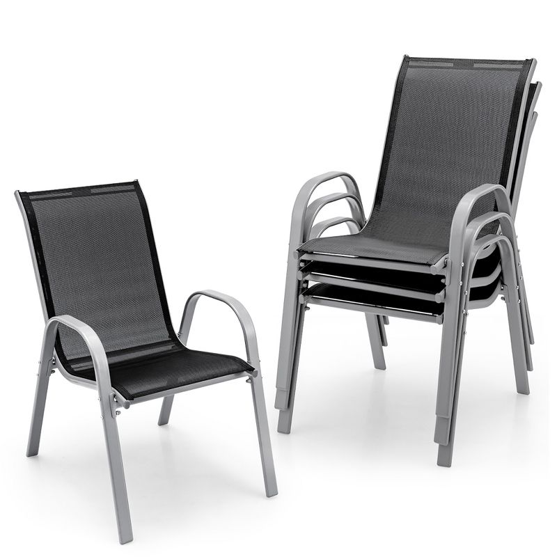 Costway Set of 4 Patio Dining Chairs Stackable Armrest Space Saving Garden Black, 1 of 11