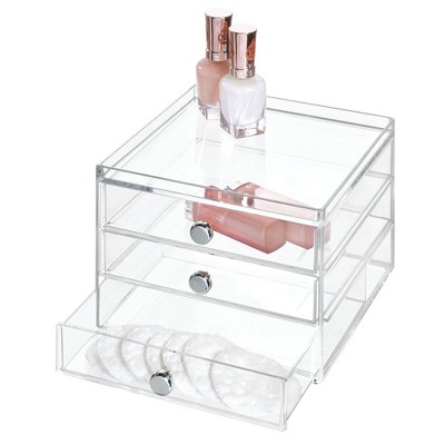Clear Plastic 3-Drawer Slim Desk Organizer with Chrome Knobs