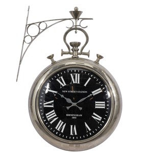 22"x16" Stainless Steel Pocket Watch Style Wall Clock Silver - Olivia & May: Silent Mechanism, Roman Numerals, Indoor Decor - 1 of 4