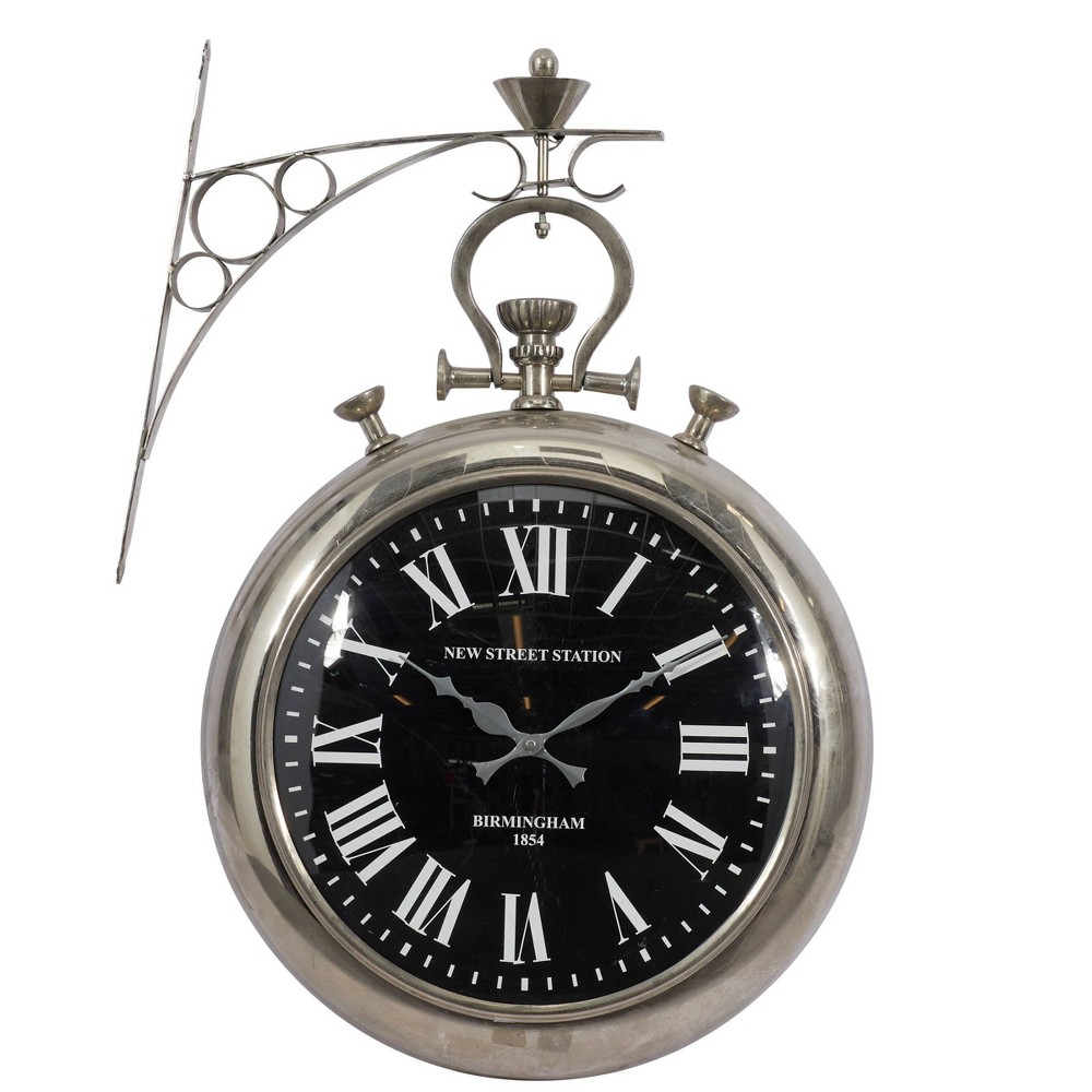 Photos - Wall Clock 22"x16" Stainless Steel Pocket Watch Style  Silver - Olivia & Ma