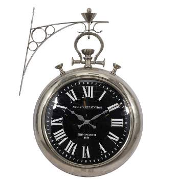 22"x16" Stainless Steel Pocket Watch Style Wall Clock Silver - Olivia & May