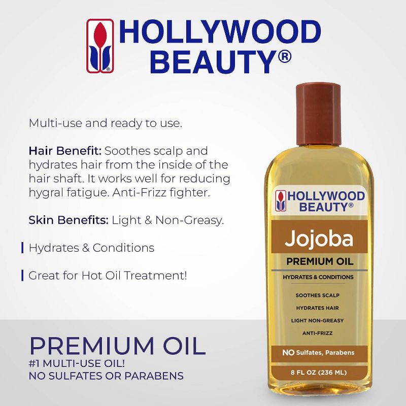 Hollywood Beauty Jojoba Hair, Scalp, and Skin Oil - 8 fl oz, 4 of 7
