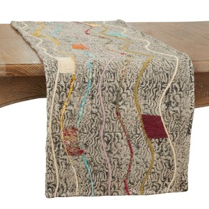 Saro Lifestyle Saro Lifestyle Table Runner With Block Print Embroidered Design, Multi, 16" x 72" - 1 of 4