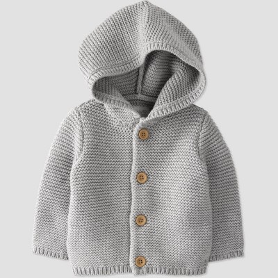 little Planet By Carter's Baby Organic Cotton Hooded Sweater Cardigan - Gray Newborn