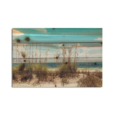 12" x 18" Sand Dunes Print on Planked Wood Wall Sign Panel Blue - Gallery 57