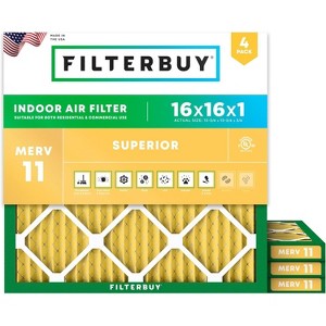 Filterbuy 16x16x1 Air Filter (4-Pack), Pleated MERV 11 Allergen Defense Replacement HVAC AC Furnace Filters (Actual Size: 15.75 x 15.75 x 0.75) - 1 of 4