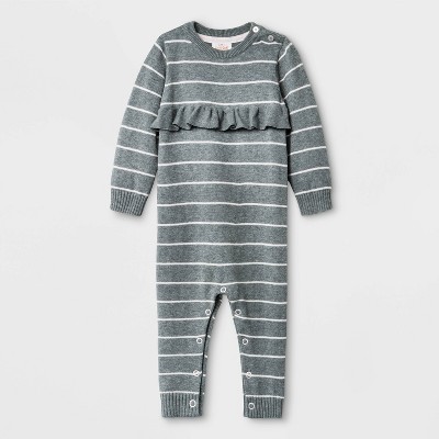 Baby Girls' Ruffle Sweater Romper - Cat & Jack™ Gray 6-9M