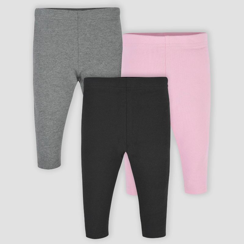 Gerber Baby Girls' 3pk Leggings - Black/Pink/Gray, 1 of 6