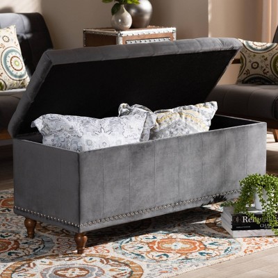 Kaylee Gray Velvet Tufted Storage Ottoman Bench