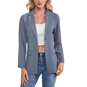 Casual Blazer Jackets for Women Long Sleeve Open Front Button Work Office Suit Jacket with Pockets - 1 of 4