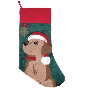 C&F Home 8.5" x 20" Mistletoe Cute Puppy Dog w/ Santa Claus Hat Hanging Large Christmas Stocking - 1 of 2