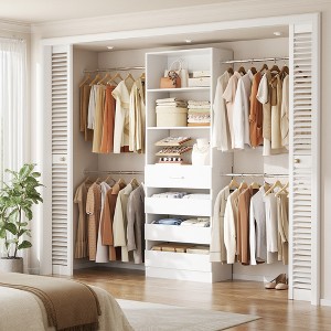 Besiost 4-9 Ft Wooden Closet Organizer System with 4 Drawers, 4 Hanging Rods & Shelving Towers - 1 of 4