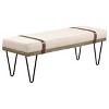 Vynxaria Neutral Beige Upholstered Bench Linen Like Fabric, Plush Padded Top, Leatherette Strap and Nailhead Accents - 3 of 4