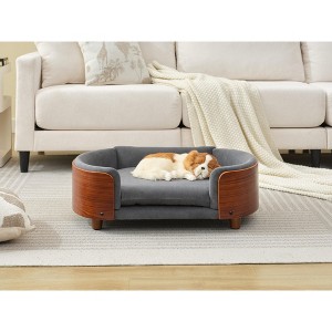 VASIP  Elevated Dog Bed Pet Sofa with Solid Wood Legs and  Bent Wood Back, Modern Velvet Dog Bed Design for Medium Dogs,Light Gray - 1 of 4