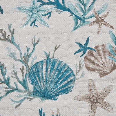 King Aqua Cotton Reversible Coastal Quilt Set
