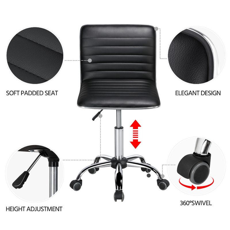 Yaheetech PU Leather Armless Office Chair Desk Chair with Wheels, 5 of 17