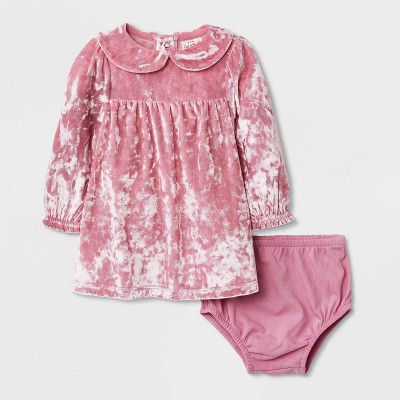 Baby Girls' Crushed Velour Long Sleeve Dress - Cat & Jack™ Pink 6-9M