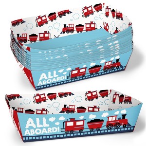 Big Dot of Happiness Train Party Paper Food Trays, Disposable Food Boats for Railroad Crossing Birthday, Double-Sided Paper Meal Holders - 12 Ct - 1 of 4