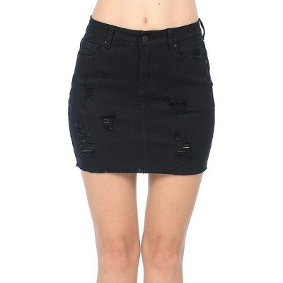 Wax Jeans Women's Distressed A-Line Denim Short Skirt