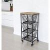 HomeRoots 32" Black And Natural Metal And Wood Basket Storage Rolling Cabinet - 2 of 4