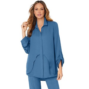 Roaman's Women's Plus Size Georgette Overlay Big Shirt - 1 of 4