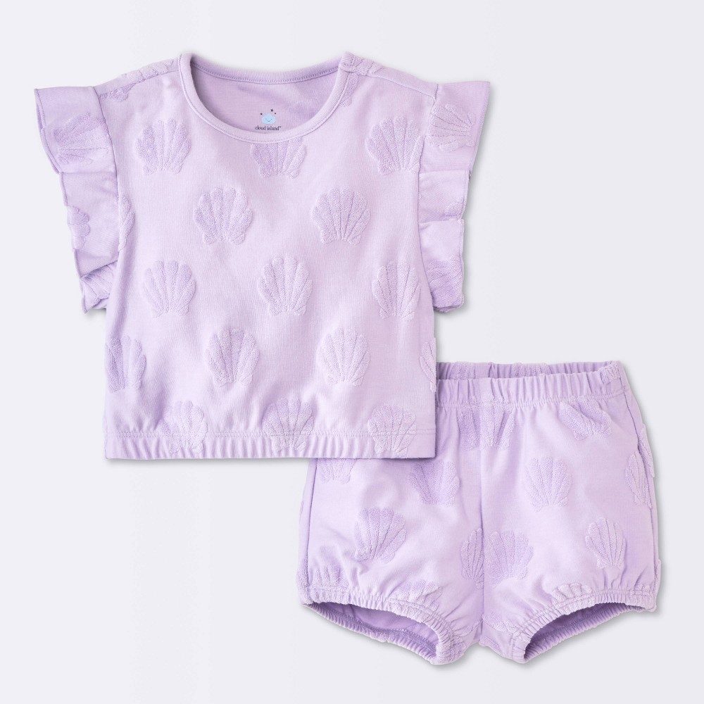 Baby Girls' Sea Shell Ruffle T-Shirt and Terry Shorts Set - Cloud Island™ Purple 24M