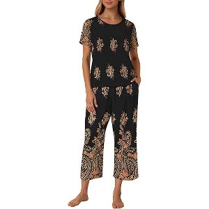 Ekouaer 2 Piece Women's Short Sleeve Capri Lounge Set Soft Mumu Pajama Sets with Pockets Loose Sleepwear Lightweight Homewear - 1 of 4