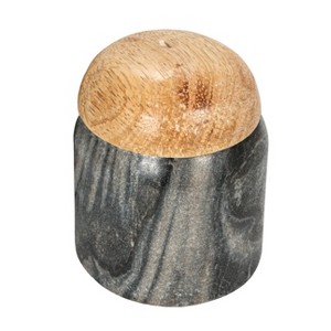 Storied Home Marble and Mango Wood Pinch Pot with Lid, Grey and Natural - 1 of 4