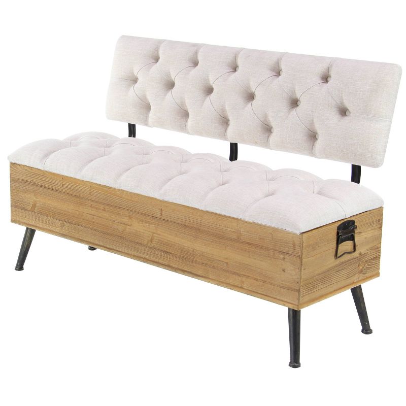 Industrial Wood Rectangular Upholstered Storage Bench White - Olivia &#38; May, 3 of 33